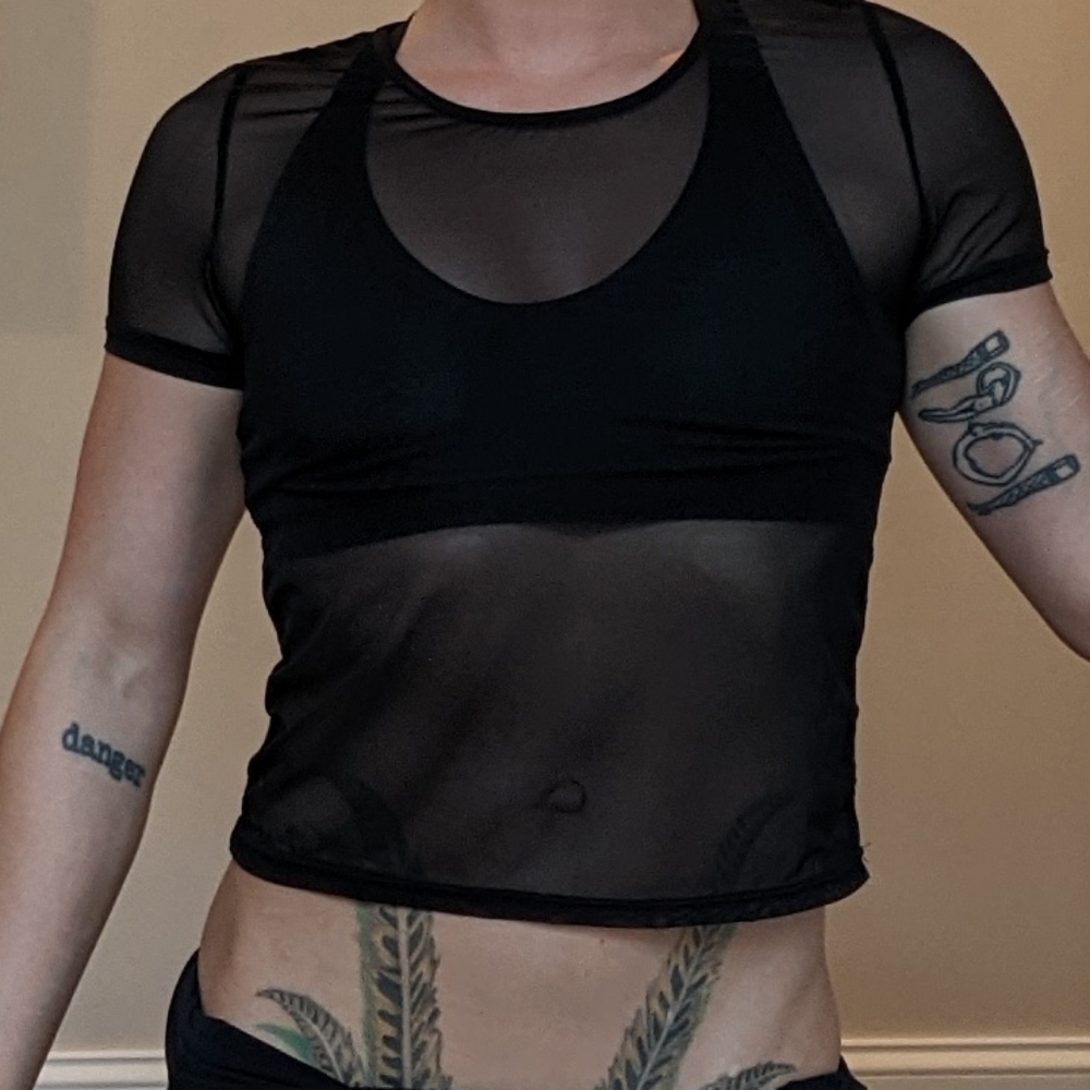 Black Mesh Crop Top Women's Small